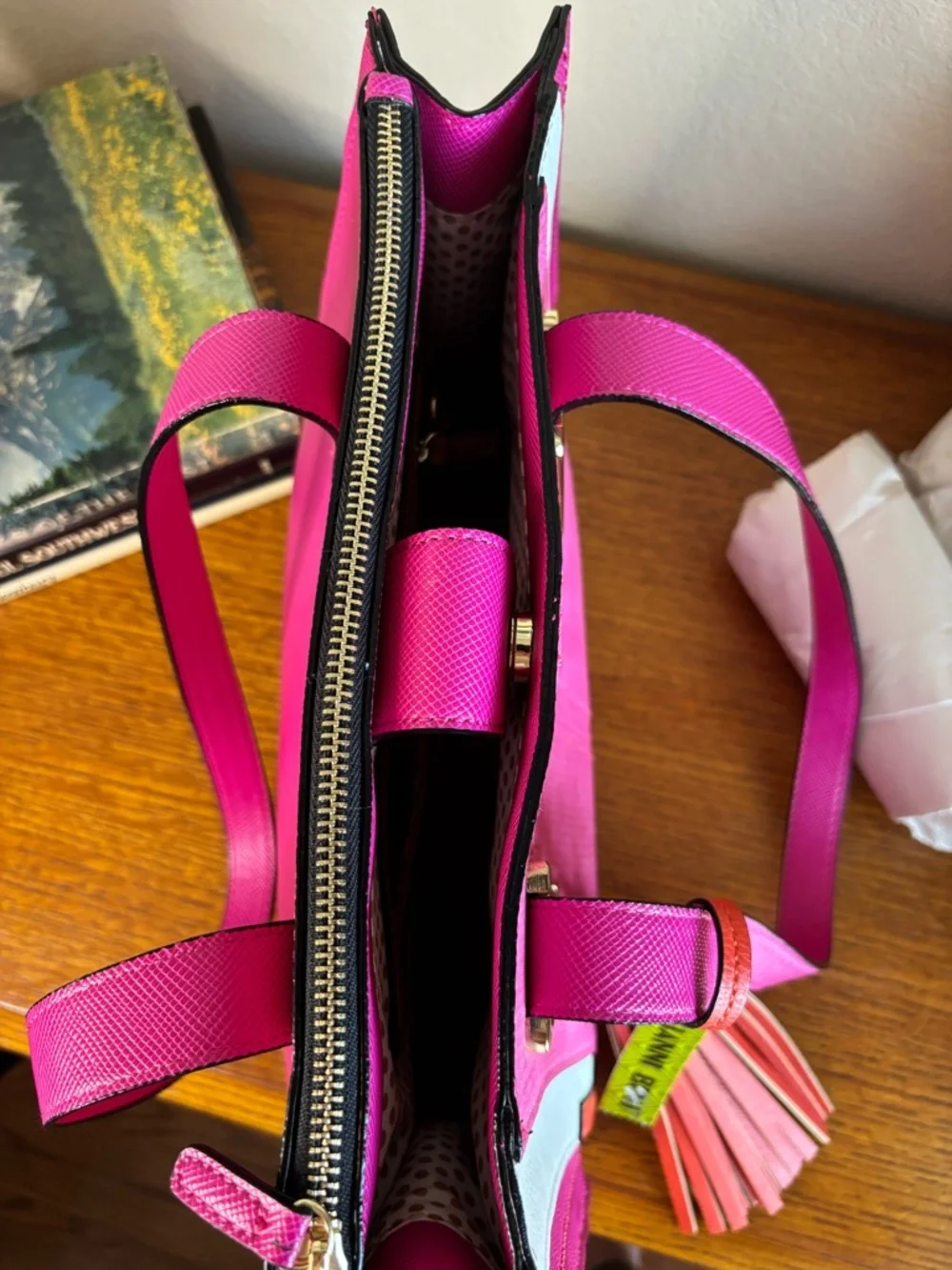 Gianni Bini Pink Shoulder Tote with White & Orange Accents - Picture 13 of 15